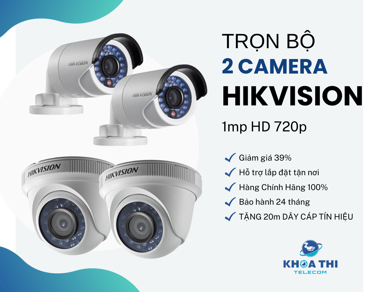 Trọn Bộ 2 Camera Hikvision 1MP