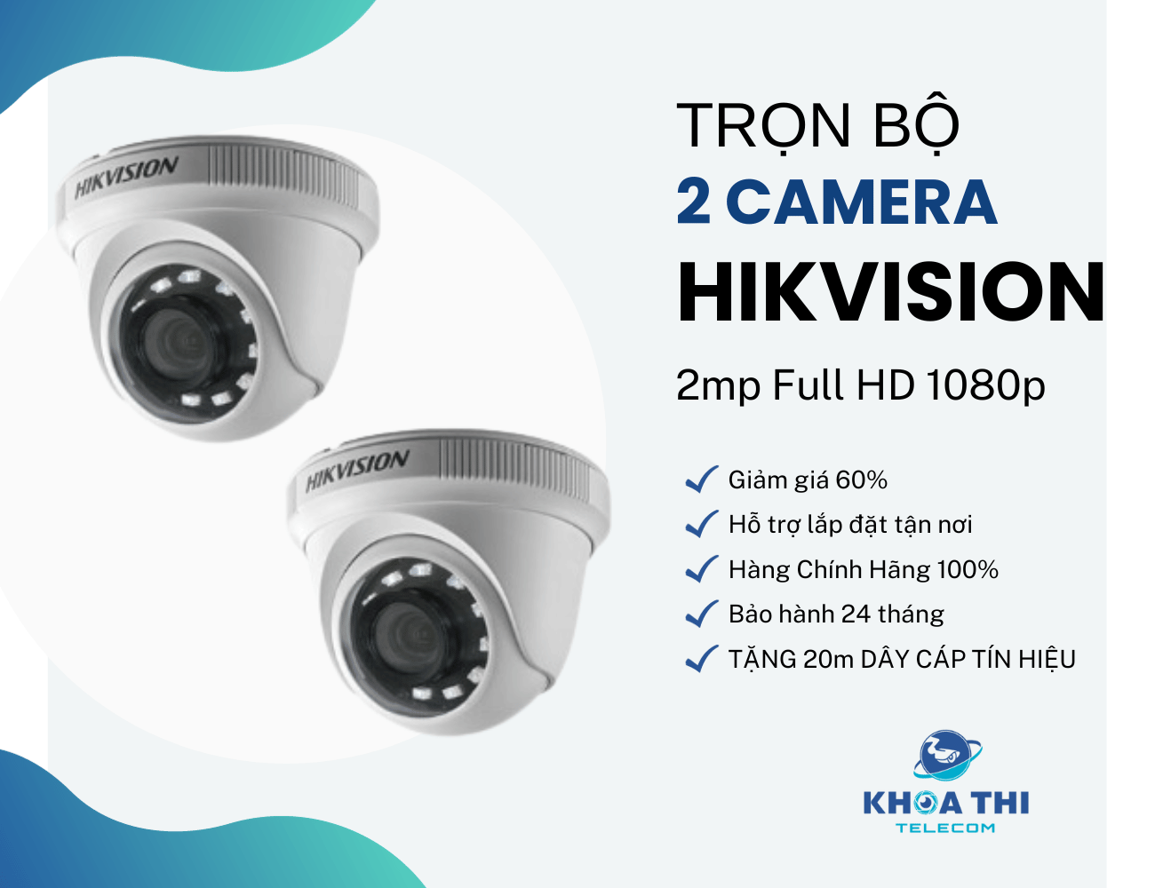 Trọn Bộ 2 Camera Hikvision 2mp Full HD