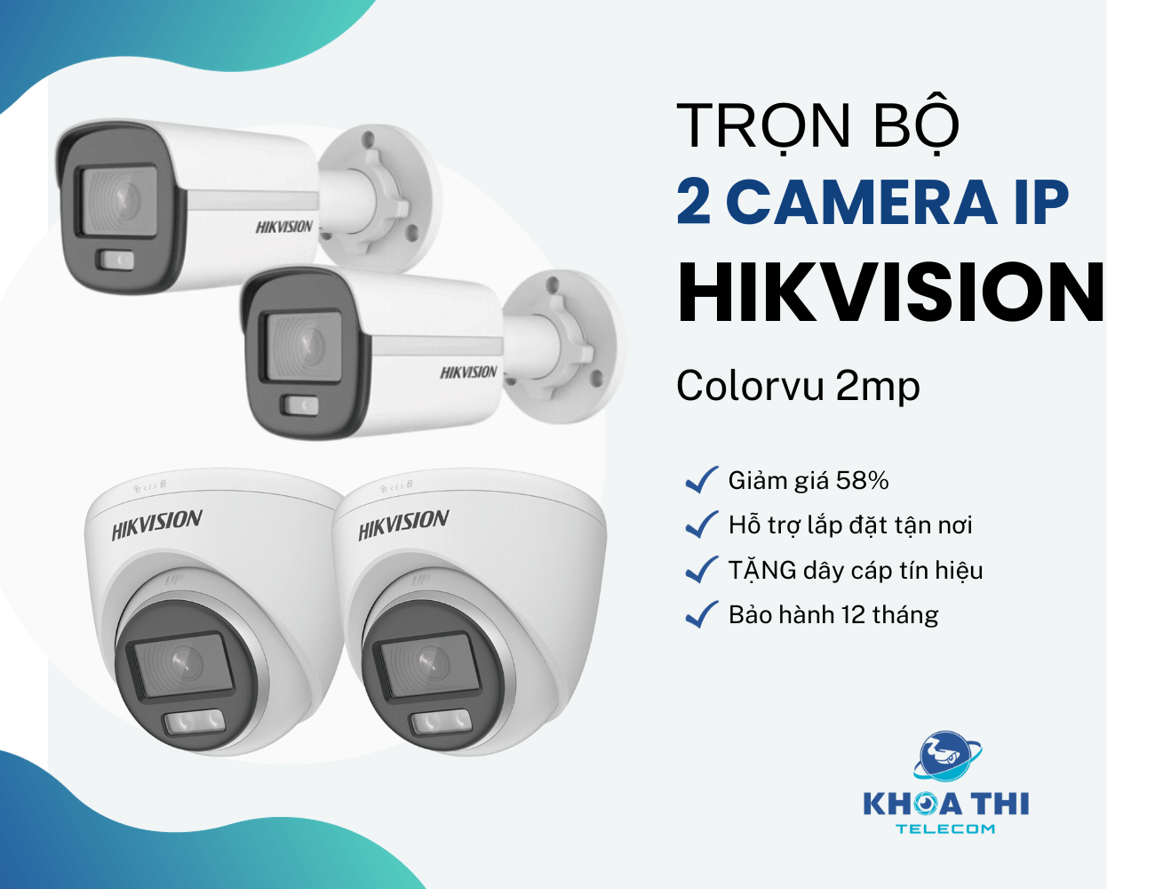Trọn Bộ 2 Camera IP Hikvision ColorVu 2MP