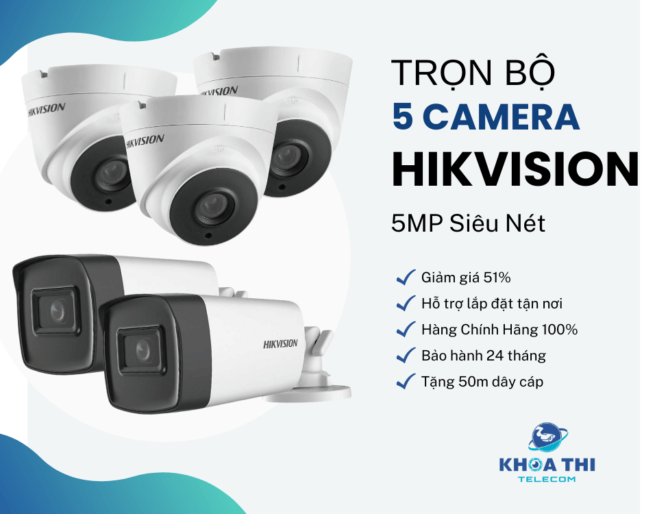 Trọn bộ 5 camera Hikvision 5MP